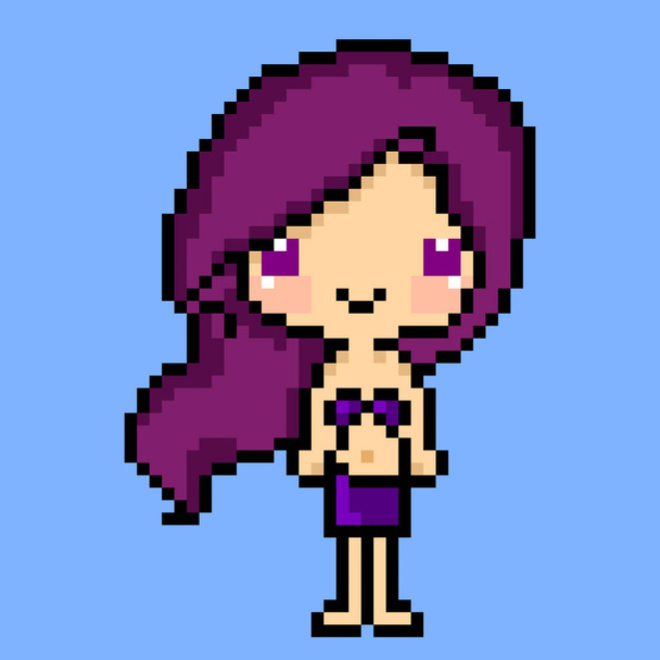 紫の髪のかわいい女の子のパターン画像。ピクセルアートのベクトルイラスト - ベクター画像