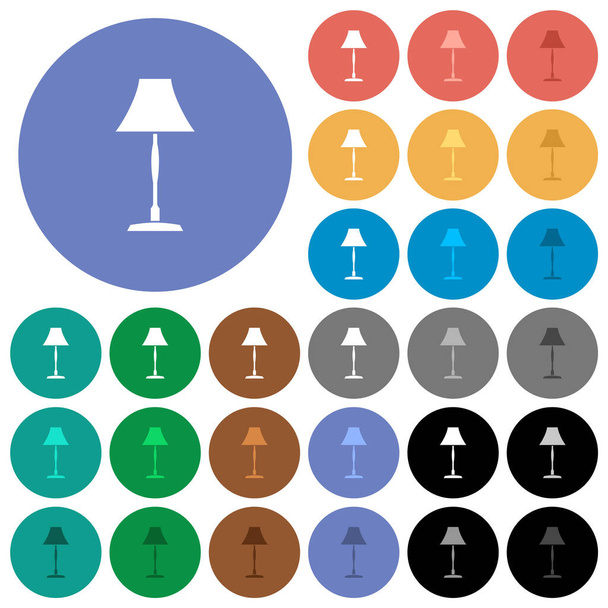Standing lampshade multi colored flat icons on round backgrounds. Included white, light and dark icon variations for hover and active status effects, and bonus shades. - Vector, Image
