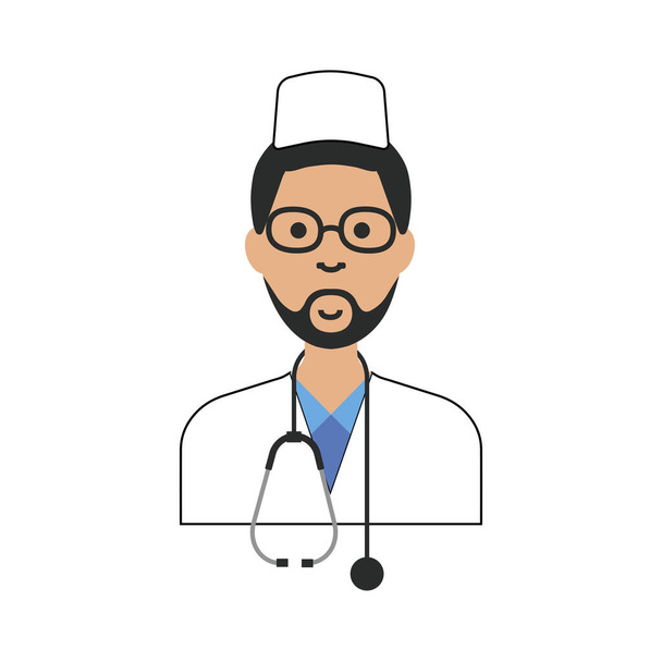 Cartoon αρσενικό γιατρό και μια online διαβούλευση. Γιατρός online έννοια. Εικονίδιο Avatar σε διαφανές φόντο. Διανυσματική επίπεδη απεικόνιση. Μεμονωμένα - Διάνυσμα, εικόνα