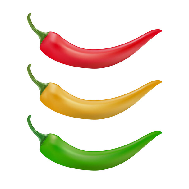 hot chilly - pieprz czerwony, zielony i żółty wektor - Wektor, obraz