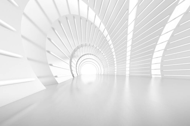 Duvarında ışık olan boş fütürist kemer tünel odasının soyut 3D görüntüsü. Bilim kurgu konsepti. - Fotoğraf, Görsel