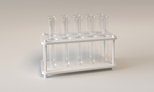 Container with empty tubes for medical analyzes, chemical experiments. 3d illustration - Фото, изображение