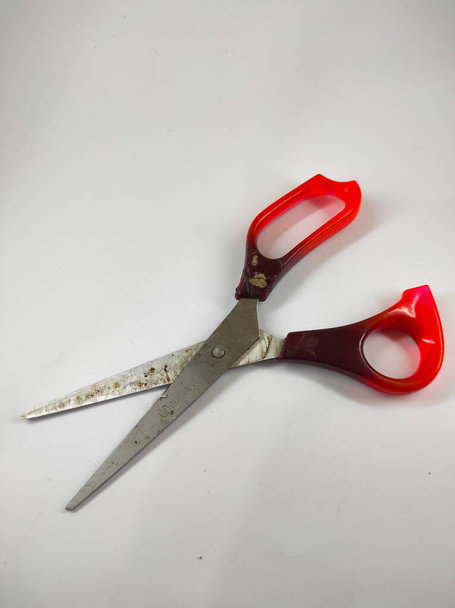isolated stainless scissors on a white background in a mini studio - Foto, afbeelding