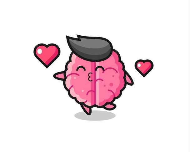 cartone animato personaggio cervello con gesto di bacio, design in stile carino per t-shirt, adesivo, elemento logo - Vettoriali, immagini
