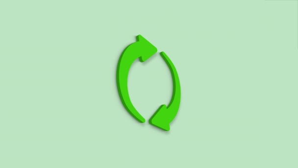 Recycling-Symbol 3D-Symbol isoliert auf grünem Hintergrund. Kreisförmiges Pfeilsymbol. 4K - Filmmaterial, Video