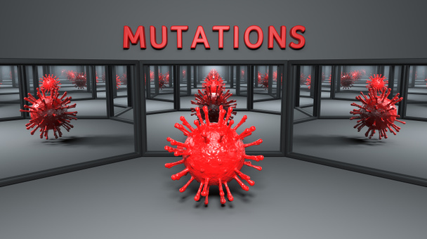 mutações ou variantes de um vírus - renderização 3D - Foto, Imagem