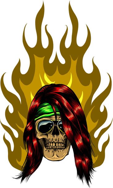 Cráneo en llamas con ilustración vectorial - Vector, imagen