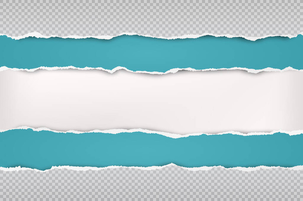 Zerrissene, zerrissene türkisfarbene und quadratische Papierstreifen mit sanftem Schatten sind auf weißem Hintergrund für den Text. Vektorillustration - Vektor, Bild