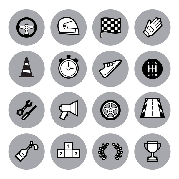 Racing and motorsport black and white icons - Vetor, Imagem