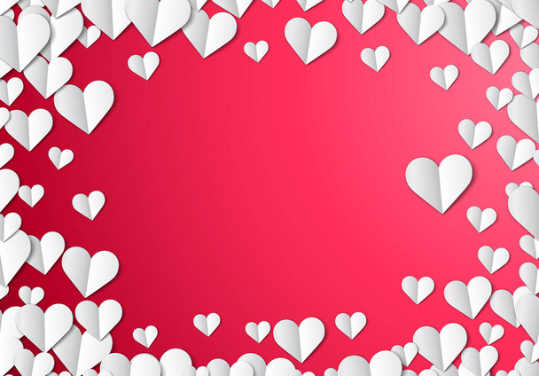 Valentines Day card with scattered cut paper hearts - Vector, imagen