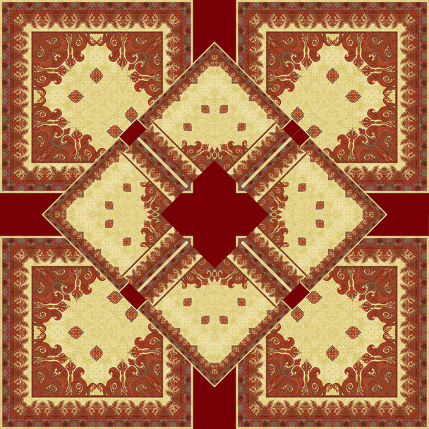 традиционный квадратный шарф с различным геометрическим и пейсли-узором - Фото, изображение