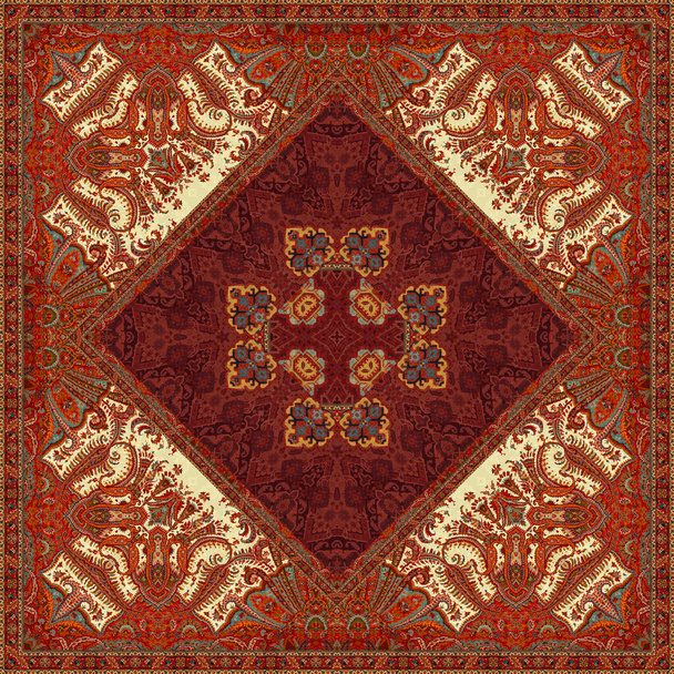 bufanda cuadrada tradicional con diferentes patrones geométricos y paisley - Foto, imagen