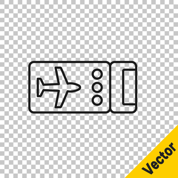 Linea nera icona biglietto aereo isolato su sfondo trasparente. Biglietto aereo. Vettore - Vettoriali, immagini