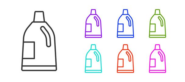 Black line Plastic bottle for laundry detergent, bleach, dishwashing liquid or another cleaning agent icon isolated on white background. Set icons colorful. Vector - Vector, Image