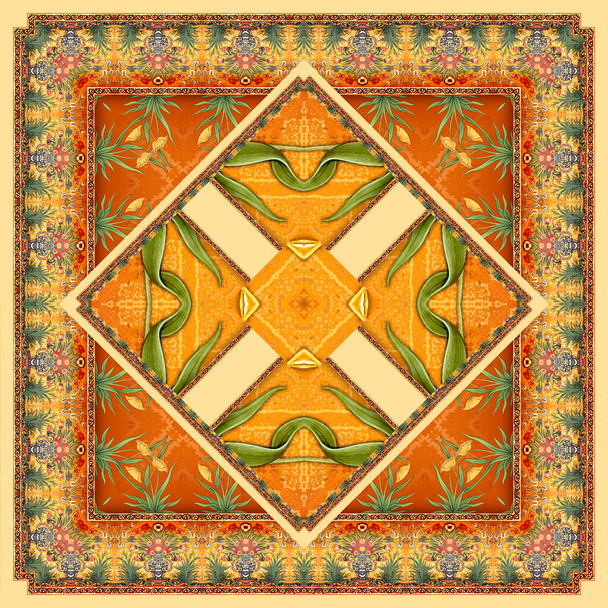 παραδοσιακό κασκόλ τετράγωνο με διαφορετικά γεωμετρικά και paisley μοτίβο - Φωτογραφία, εικόνα