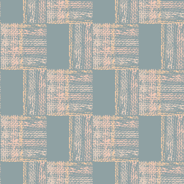 Абстрактный векторный эффект марли кисти прямоугольники бесшовный фон шаблона. Сдвиг сетки блока фона розово-голубой грубой живописно квадратов со сплайсингом edges.Textured волокна ткать формы повторить - Вектор,изображение