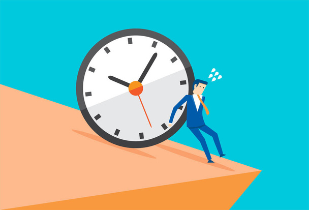 Businessman push big timer clock deadline - Vektör, Görsel