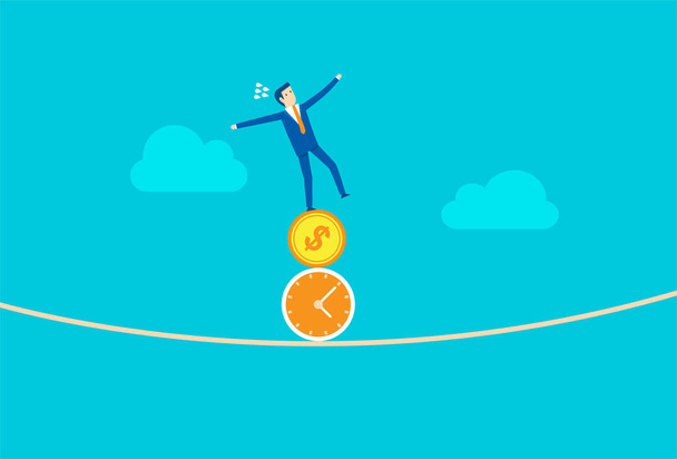 Businessman is keeping balance on life and working time - Vector, Image