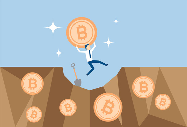 Excited businessman mining bitcoins - ベクター画像