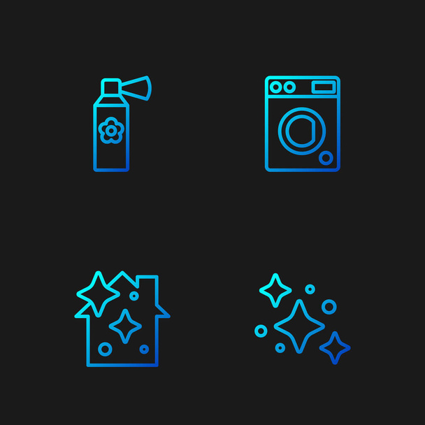 Set line Otthoni takarítás,, Légfrissítő spray palack és mosógép. Gradient színes ikonok. Vektor - Vektor, kép