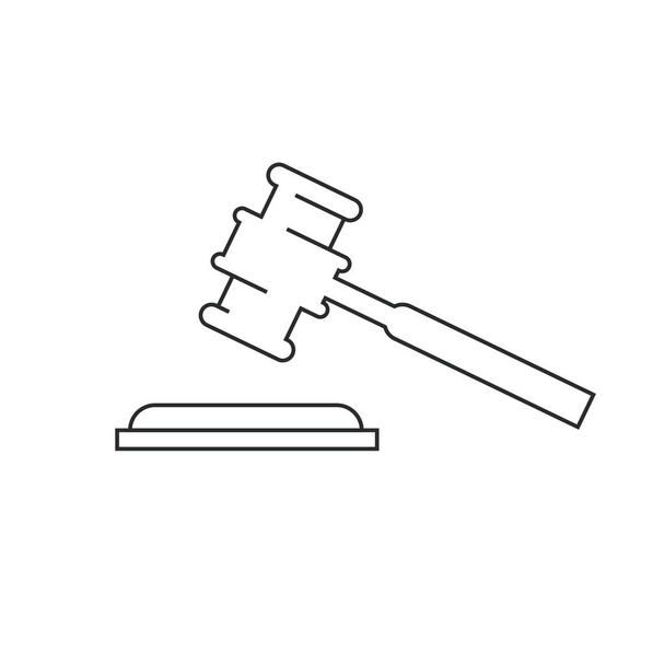 Diseño plano del icono del martillo del juez. Símbolo moderno simple. Esquema ilustración pictograma negro aislado sobre fondo blanco. Concepto de golpe de martillo - Vector, Imagen