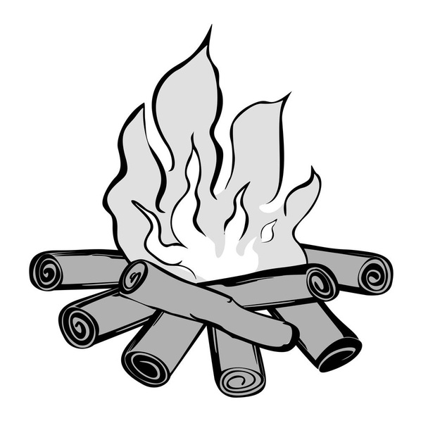 Hand drawn campfire with burning logs and dancing flame - Vector, Image