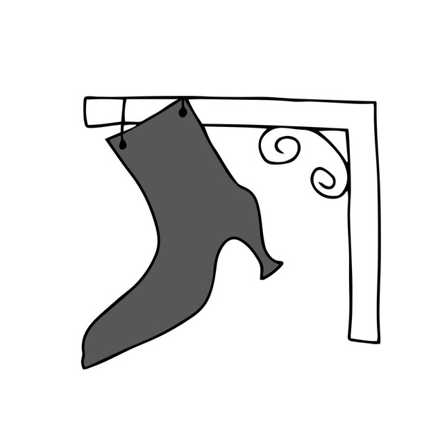 Un'illustrazione vettoriale di un segno sotto forma di un vecchio stivale femminile in ferro con un tacco affilato su uno sfondo bianco - Vettoriali, immagini