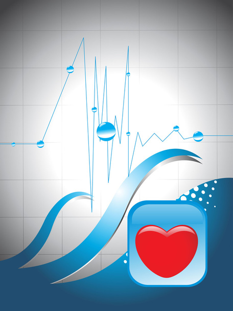 abstract hartslag blue achtergrond met rood hart - Vector, afbeelding