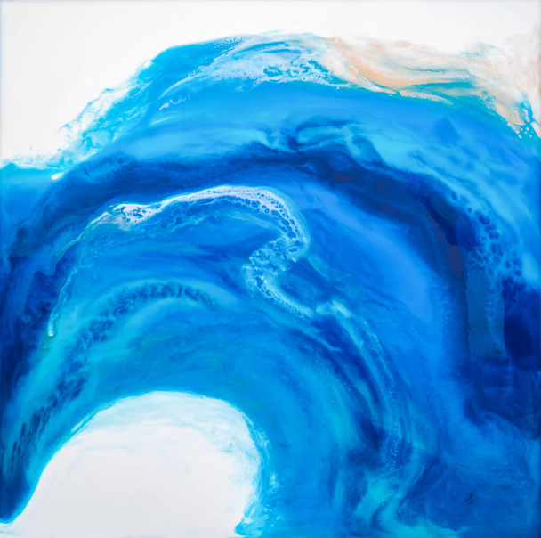Abstract ethereal bronze, blue and white swirl. Part of original resin art epoxy resin painting. High quality details. Marble texture. Fluid art for modern banners, ethereal graphic design. - Photo, Image