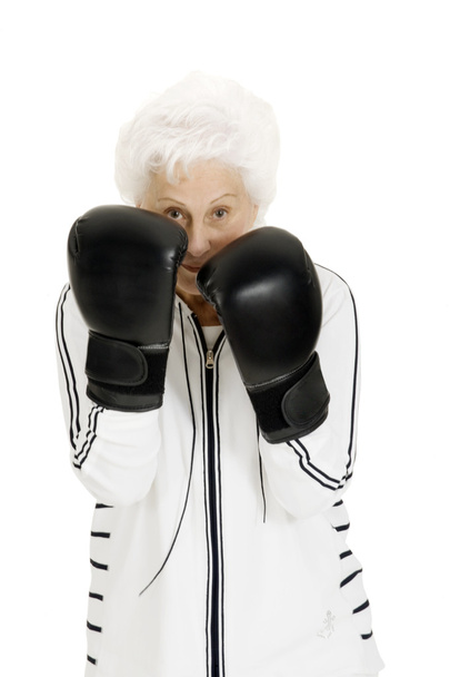 Elderly woman with boxing gloves - Φωτογραφία, εικόνα