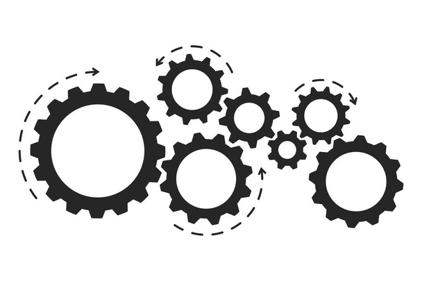 Mecanismo de engranajes Cogwheel, progreso, concepto de construcción, desarrollo empresarial, trabajo en equipo, concepto o elemento de interfaz de usuario. Ilustración simple vector plano - Vector, Imagen