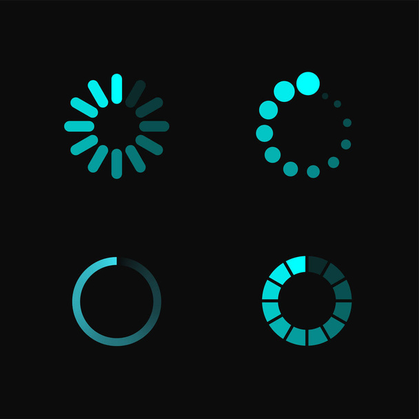 Isolated neon loading icon set on black background. Preloaders and white progress loading bars. Vector illustration. - ベクター画像