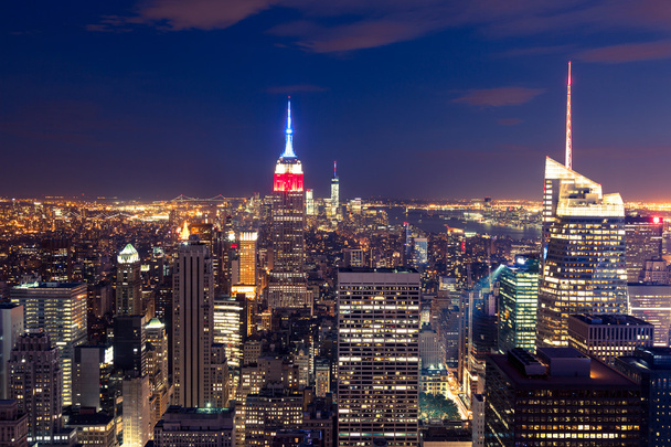 Antenowe noc widok z Usa panoramę - New York - Manhattan - Zdjęcie, obraz