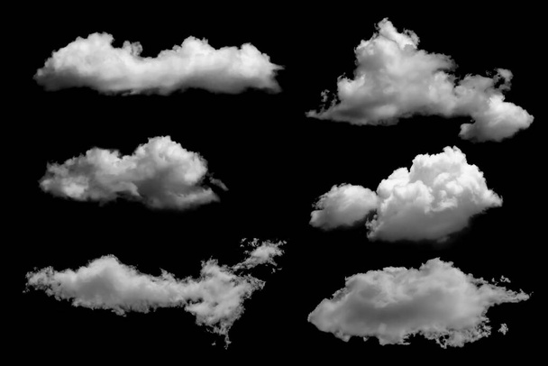 Nubes blancas aisladas sobre fondo negro, clounds establecidos sobre blac - Foto, Imagen