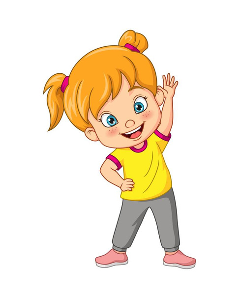 Vector illustration of Cartoon cute little girl exercising - Vector, imagen