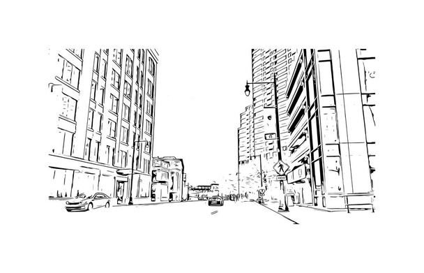 Print Building view with landmark of Grand Rapids is the city in Michigan. Hand drawn sketch illustration in vector. - Διάνυσμα, εικόνα