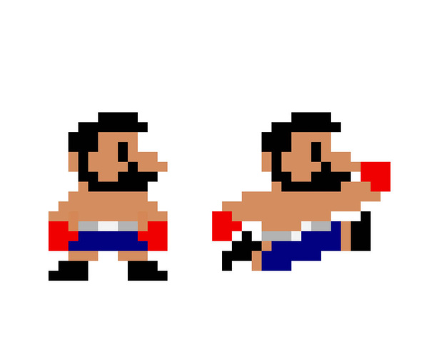 Piksel boksör karakteri resmi, 8 bit oyun için. Çapraz dikiş deseninin vektör illüstrasyonu. - Vektör, Görsel