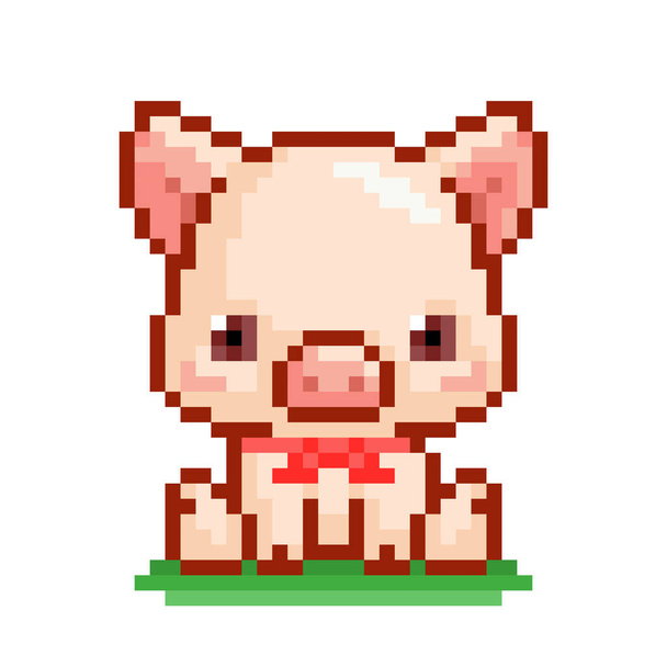 Pixel imagen artística de un cerdo sentado. Ilustración vectorial. - Vector, imagen