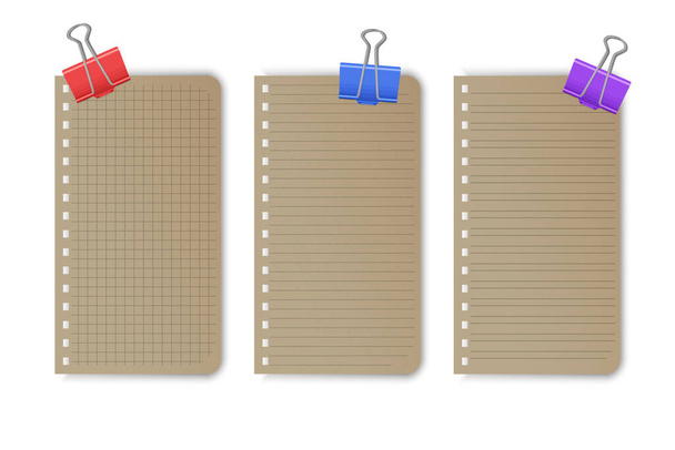 Cuadrícula en blanco papeles de cuaderno para tareas y ejercicios, hojas de papel de almohadillas con líneas y cuadrados para memo - Vector, Imagen