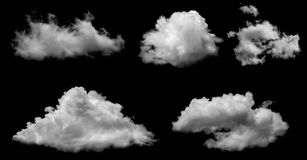 Nubes blancas aisladas sobre fondo negro, clounds establecidos sobre blac - Foto, Imagen