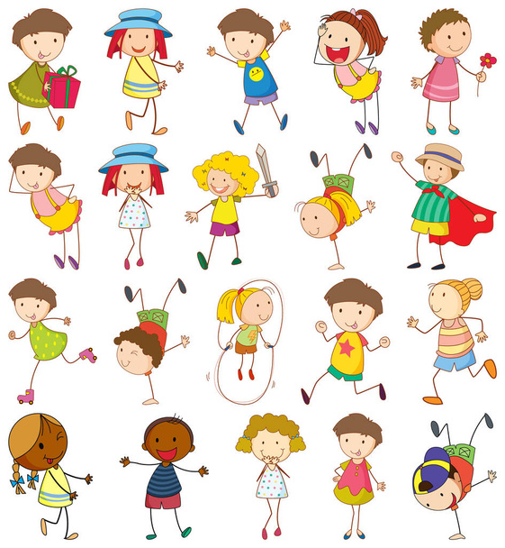 Set de diferentes niños en estilo doodle ilustración - Vector, imagen