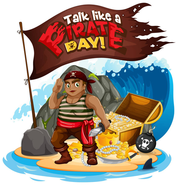 Talk Like A Pirate Day font banner with Pirate cartoon character  illustration - Vector, Image