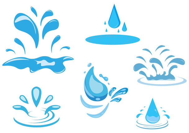 Conjunto de Gota de Agua y Salpicadura de Espumoso Icono Azul Ilustración Para Fondo o Adicional a Su Diseño - Vector, Imagen