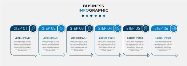 Plantilla de negocio de diseño Vector Infographic con iconos y 6 opciones o pasos. Se puede utilizar para diagrama de proceso, presentaciones, diseño de flujo de trabajo, banner, diagrama de flujo, gráfico de información - Vector, imagen