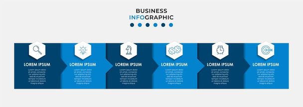 Vector Infographic design business template met pictogrammen en 6 opties of stappen. Kan gebruikt worden voor procesdiagram, presentaties, workflow layout, banner, flowchart, info grafiek - Vector, afbeelding
