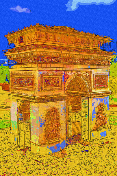 Arc de Triomphe du Carrousel, Atlıkarınca Meydanı 'nda bulunan bir zafer kemeridir. Paris 'in şehri. Paris 'in mimarisi ve simgeleri, sanat, çizim, retro, vintage, antika, skeç. - Fotoğraf, Görsel