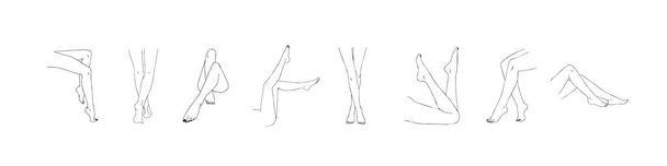 女性の足のコレクション。異なるポーズで手描きの線形女性の足.トレンディーなミニマリストスタイルのエレガントなアイコンのベクトルイラスト - ベクター画像