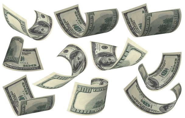 Dollar, Papier Geld Set, Amerikaans bankbiljet, Vliegend geld, 3D Render - Foto, afbeelding