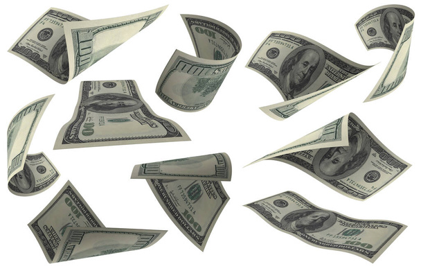 Dollar, Papier Geld Set, Amerikaans bankbiljet, Vliegend geld, 3D Render - Foto, afbeelding