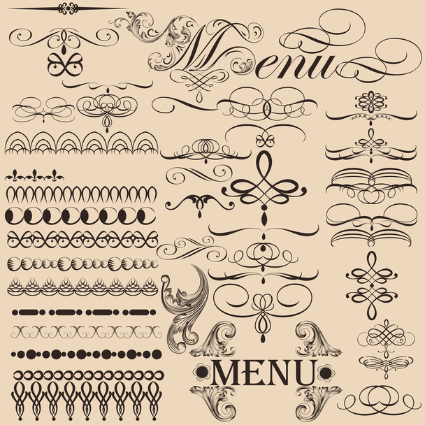 Collection of vector decorative calligraphic elements in vintage - Vector, Image